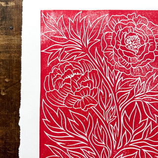 TEST PRINT : Hand Block Printed Peony Art Print -  No. 5332