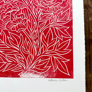 TEST PRINT : Hand Block Printed Peony Art Print -  No. 5332