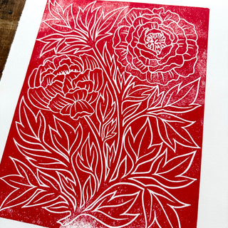 TEST PRINT : Hand Block Printed Peony Art Print -  No. 5332