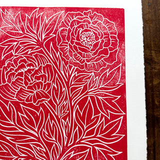 TEST PRINT : Hand Block Printed Peony Art Print -  No. 5332