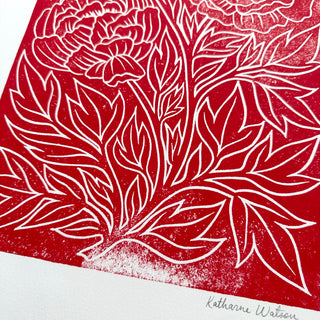 TEST PRINT : Hand Block Printed Peony Art Print -  No. 5332