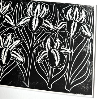 Matted Hand Block Printed Irises Art Print - No. 5237