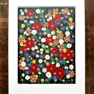 Hand Block Printed "Wildflower Meadow" Reduction Print - No. 23