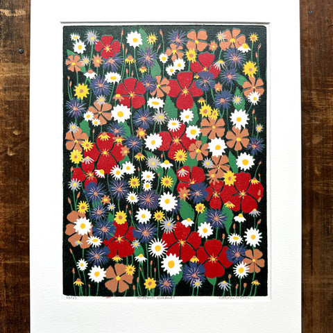 Hand Block Printed "Wildflower Meadow" Reduction Print - No. 23