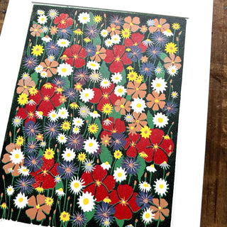 Hand Block Printed "Wildflower Meadow" Reduction Print - No. 22