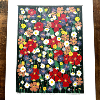 Hand Block Printed "Wildflower Meadow" Reduction Print - No. 25