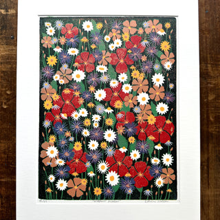 Hand Block Printed "Wildflower Meadow" Reduction Print - No. 28