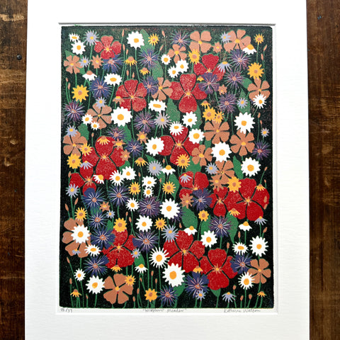 Hand Block Printed "Wildflower Meadow" Reduction Print - No. 28