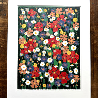 Hand Block Printed "Wildflower Meadow" Reduction Print - No. 34