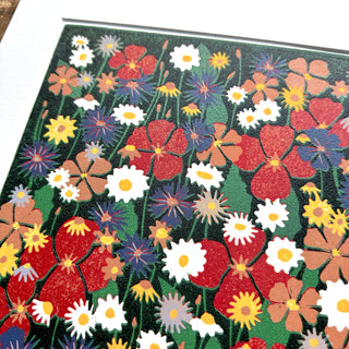 Hand Block Printed "Wildflower Meadow" Reduction Print - No. 34