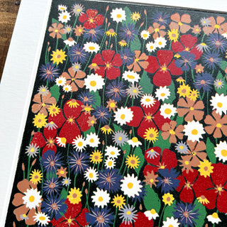 Hand Block Printed "Wildflower Meadow" Reduction Print - No. 32