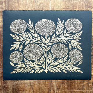 SECONDS : Hand Block Printed Marigold Art Print - No. 5759