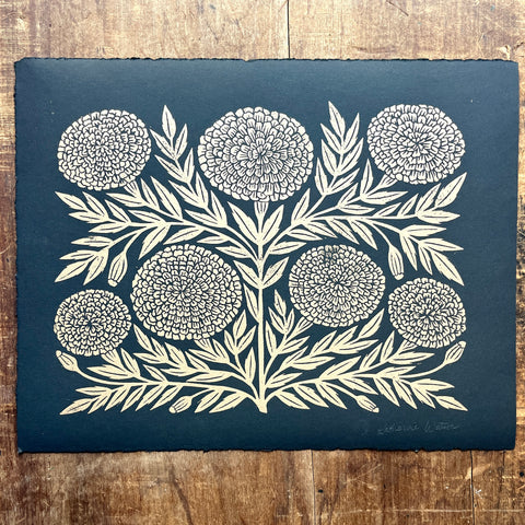 SECONDS : Hand Block Printed Marigold Art Print - No. 5759