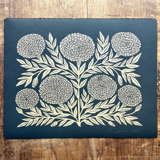 SECONDS : Hand Block Printed Marigold Art Print - No. 5759