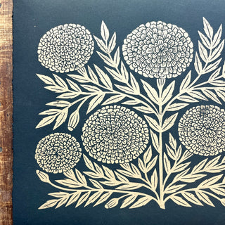 SECONDS : Hand Block Printed Marigold Art Print - No. 5759