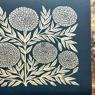 SECONDS : Hand Block Printed Marigold Art Print - No. 5759