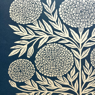 SECONDS : Hand Block Printed Marigold Art Print - No. 5759