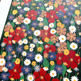 Hand Block Printed "Wildflower Meadow" Reduction Print - No. 7