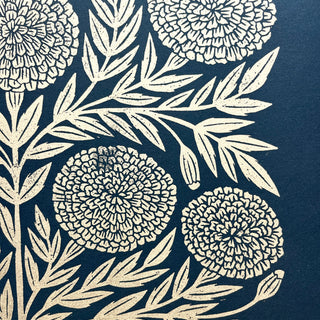 SECONDS : Hand Block Printed Marigold Art Print - No. 5759