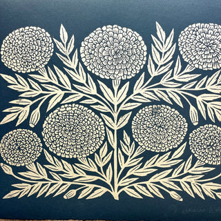 SECONDS : Hand Block Printed Marigold Art Print - No. 5759