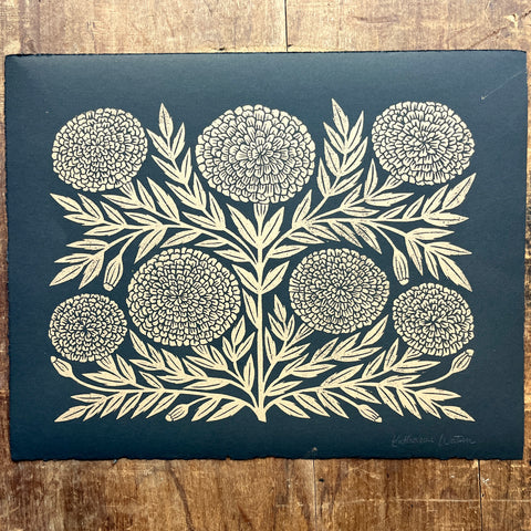 SECONDS : Hand Block Printed Marigold Art Print - No. 5760