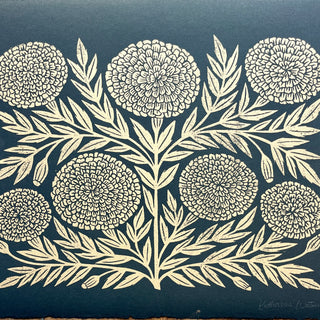 SECONDS : Hand Block Printed Marigold Art Print - No. 5760