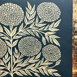 SECONDS : Hand Block Printed Marigold Art Print - No. 5760