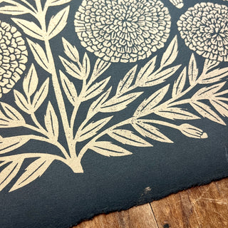 SECONDS : Hand Block Printed Marigold Art Print - No. 5760