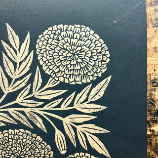 SECONDS : Hand Block Printed Marigold Art Print - No. 5760