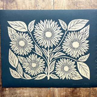 SECONDS : Hand Block Printed Sunflower Art Print - No. 5761