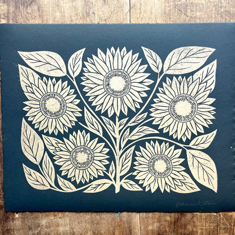 SECONDS : Hand Block Printed Sunflower Art Print - No. 5761
