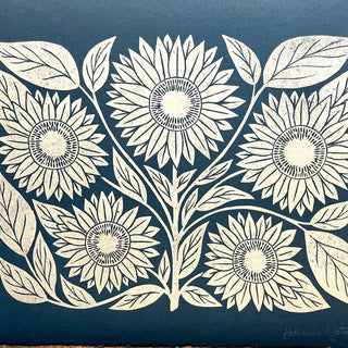 SECONDS : Hand Block Printed Sunflower Art Print - No. 5761