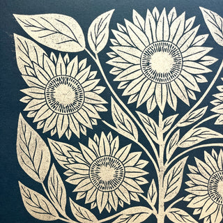 SECONDS : Hand Block Printed Sunflower Art Print - No. 5761