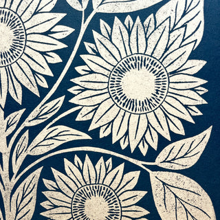 SECONDS : Hand Block Printed Sunflower Art Print - No. 5761
