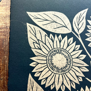 SECONDS : Hand Block Printed Sunflower Art Print - No. 5761