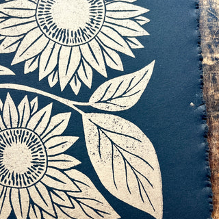 SECONDS : Hand Block Printed Sunflower Art Print - No. 5761
