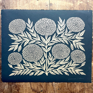 SECONDS : Hand Block Printed Marigold Art Print - No. 5762