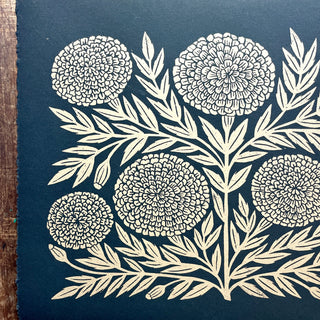 SECONDS : Hand Block Printed Marigold Art Print - No. 5762