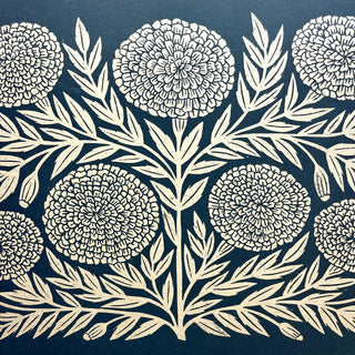 SECONDS : Hand Block Printed Marigold Art Print - No. 5762