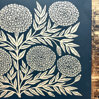 SECONDS : Hand Block Printed Marigold Art Print - No. 5762