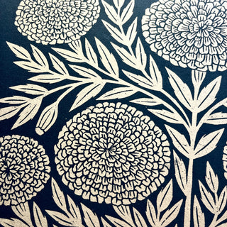 SECONDS : Hand Block Printed Marigold Art Print - No. 5762