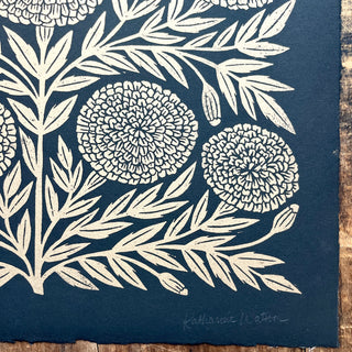 SECONDS : Hand Block Printed Marigold Art Print - No. 5762