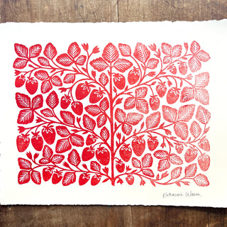 SECONDS : Hand Block Printed Strawberies Art Print - No. 5764