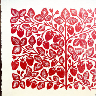 SECONDS : Hand Block Printed Strawberies Art Print - No. 5764
