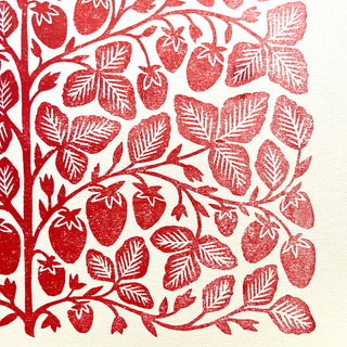 SECONDS : Hand Block Printed Strawberies Art Print - No. 5764