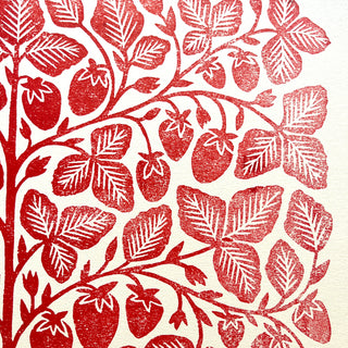 SECONDS : Hand Block Printed Strawberies Art Print - No. 5764
