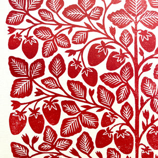 SECONDS : Hand Block Printed Strawberies Art Print - No. 5764