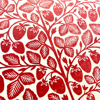 SECONDS : Hand Block Printed Strawberies Art Print - No. 5764
