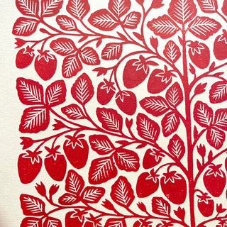 Hand Block Printed Strawberries Art Print - No. 5765