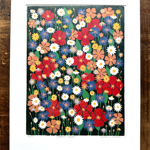 Hand Block Printed "Wildflower Meadow" Reduction Print - No. 12